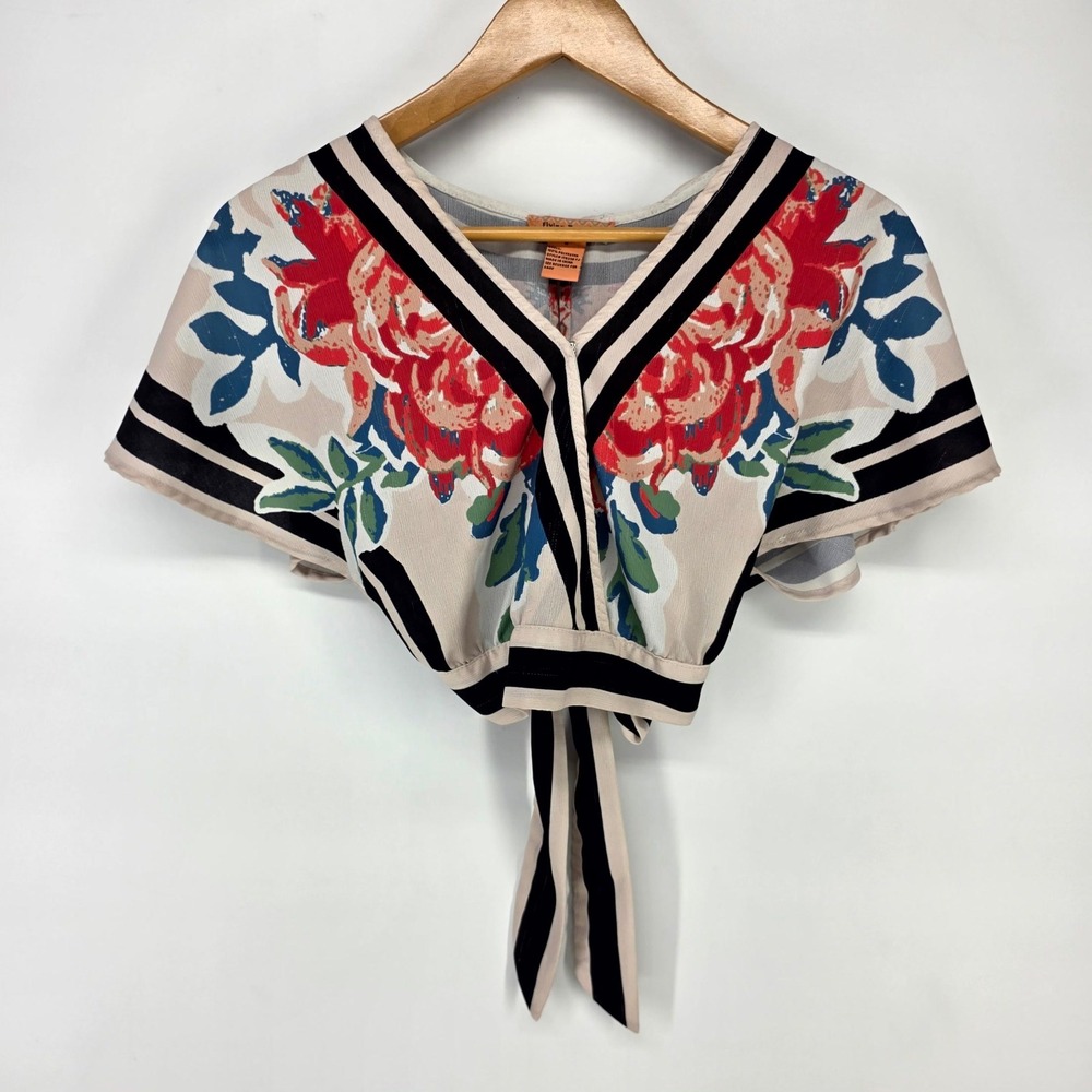 Flying Tomato Crop Top Womens Small Multicolor Floral Tie Back IT9338-TJ Boho